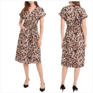 NWOT J.Crew Wrap Dress Leopard Print Satin Crepe Midi Dress Size Small